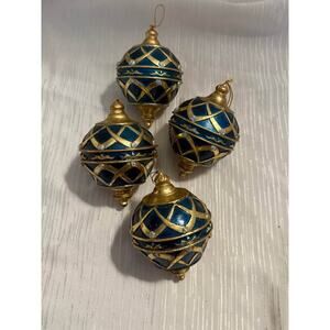 Christopher Radko Set of 4 Blue & Gold Jeweled Christmas Ornaments – Retired